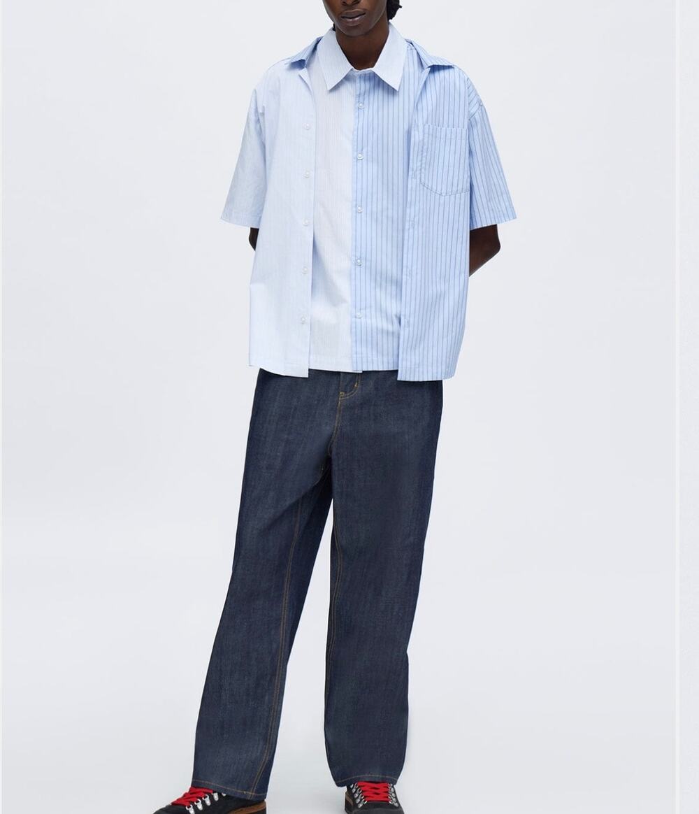 Fashion Nova Men Layered Cotton Striped Poplin Shirt